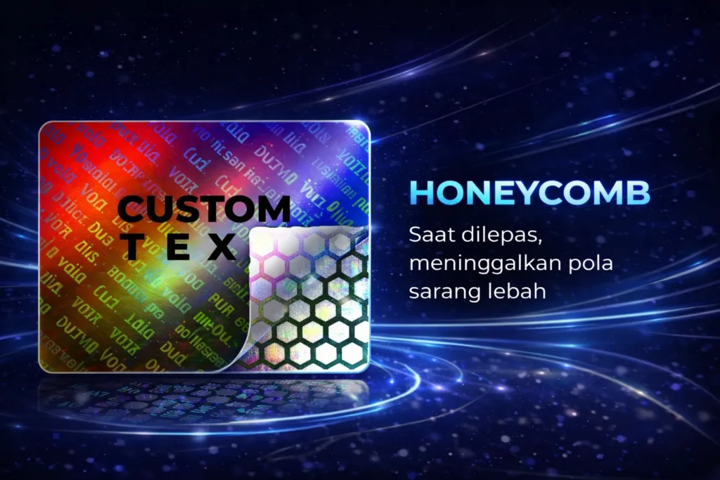 Material Honeycomb stiker hologram menampilkan pola sarang lebah saat dilepas